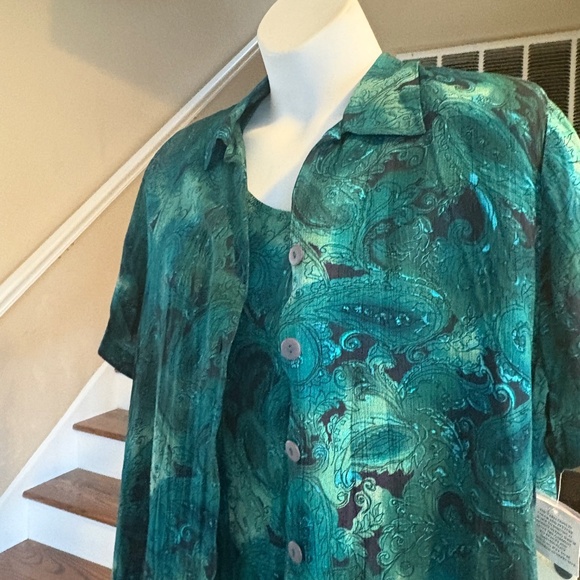 NWT CM Shapes 2 Pc Long Dress & Over Blouse Dark Green Subtle Paisley 2X - Picture 5 of 5